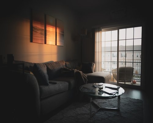 A quiet evening in a modern city apartment living room